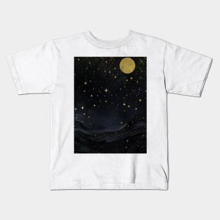 golden moon with stars during the night Kids T-Shirt